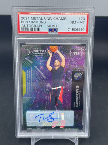 2021 UPPER DECK METAL UNIVERSE CHAMPIONS - SILVER - B. SIMMONS - #70 - AUTOGRAPH - PSA 8