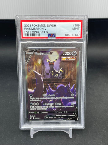 POKEMON - EVOLVING SKIES - UMBREON V - ALTERNATE ART - #189 - PSA 9