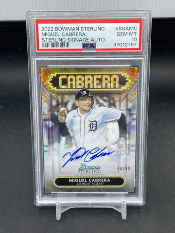 2022 TOPPS BOWMAN STERLING - STERLING SIGNAGE - M. CABRERA - #SSAMC - #'D/99 - AUTOGRAPH - PSA 10