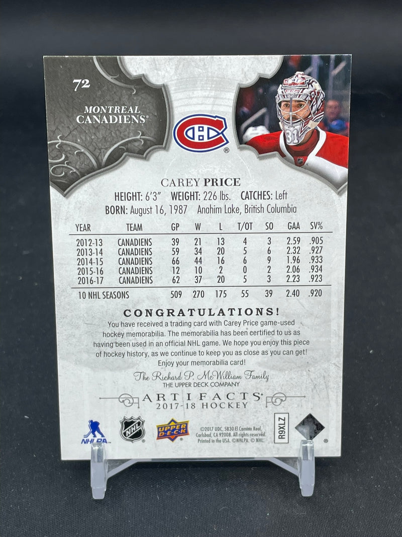 2017 UPPER DECK ARTIFACTS - C. PRICE - #72 - #'D/165 - DUAL RELIC