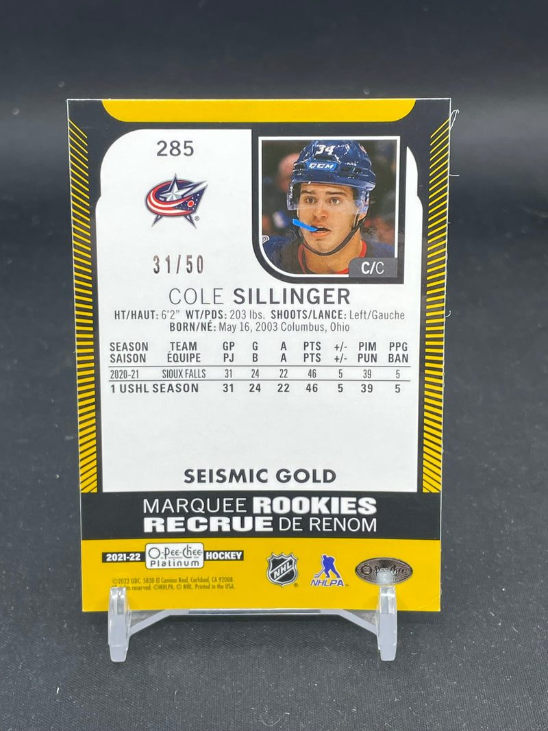 2021 UPPER DECK O-PEE-CHEE PLATINUM - SEISMIC GOLD - MARQUEE ROOKIES - C. SILLINGER - #285 - #'D/50 - RC