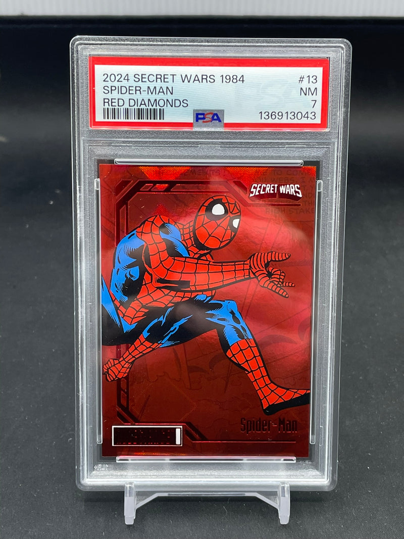 2024 UPPER DECK MARVEL SECRET WARS 1984 - RED DIAMONDS - SPIDER-MAN - #13 - #'D/49 - PSA 7