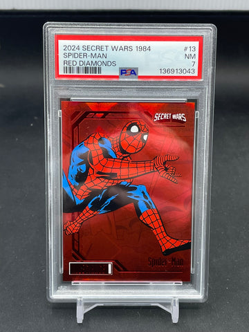 2024 UPPER DECK MARVEL SECRET WARS 1984 - RED DIAMONDS - SPIDER-MAN - #13 - #'D/49 - PSA 7