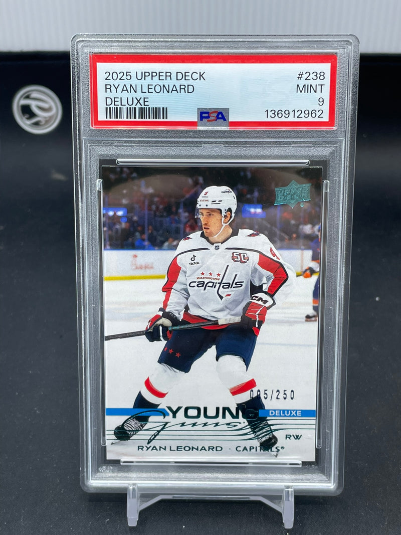 2025 UPPER DECK SERIES ONE - DELUXE - YOUNG GUNS - R. LEONARD - #238 - #'D/250 - PSA 9 - RC