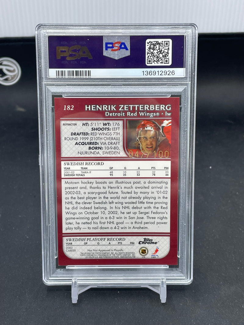 2002 TOPPS CHROME - BLACK REFRACTOR - H. ZETTERBERG - #182 - #'D/100 - PSA 9 - RC