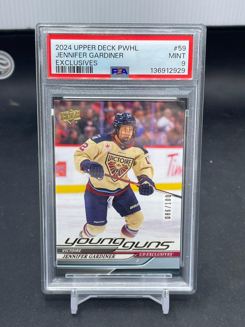 2024 UPPER DECK PWHL - UD EXCLUSIVES - YOUNG GUNS - J. GARDINER - #59 - #'D/100 - PSA 9 - RC