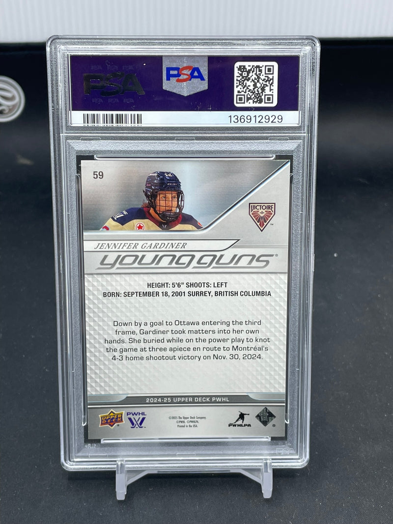 2024 UPPER DECK PWHL - UD EXCLUSIVES - YOUNG GUNS - J. GARDINER - #59 - #'D/100 - PSA 9 - RC