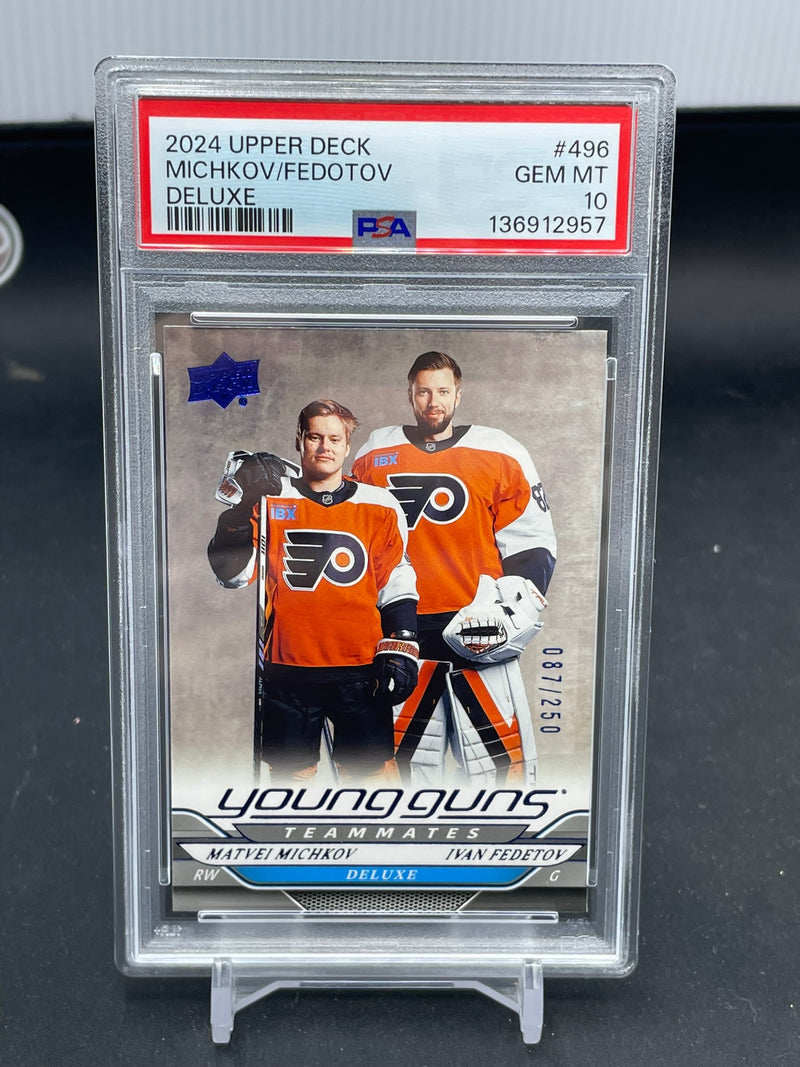 2024 UPPER DECK SERIES TWO - DELUXE - YOUNG GUNS TEAMMATES - M. MICHKOV / I. FEDEDTOV - #496 - #'D/250 - PSA 10 - RC