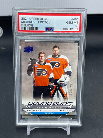 2024 UPPER DECK SERIES TWO - DELUXE - YOUNG GUNS TEAMMATES - M. MICHKOV / I. FEDEDTOV - #496 - #'D/250 - PSA 10 - RC