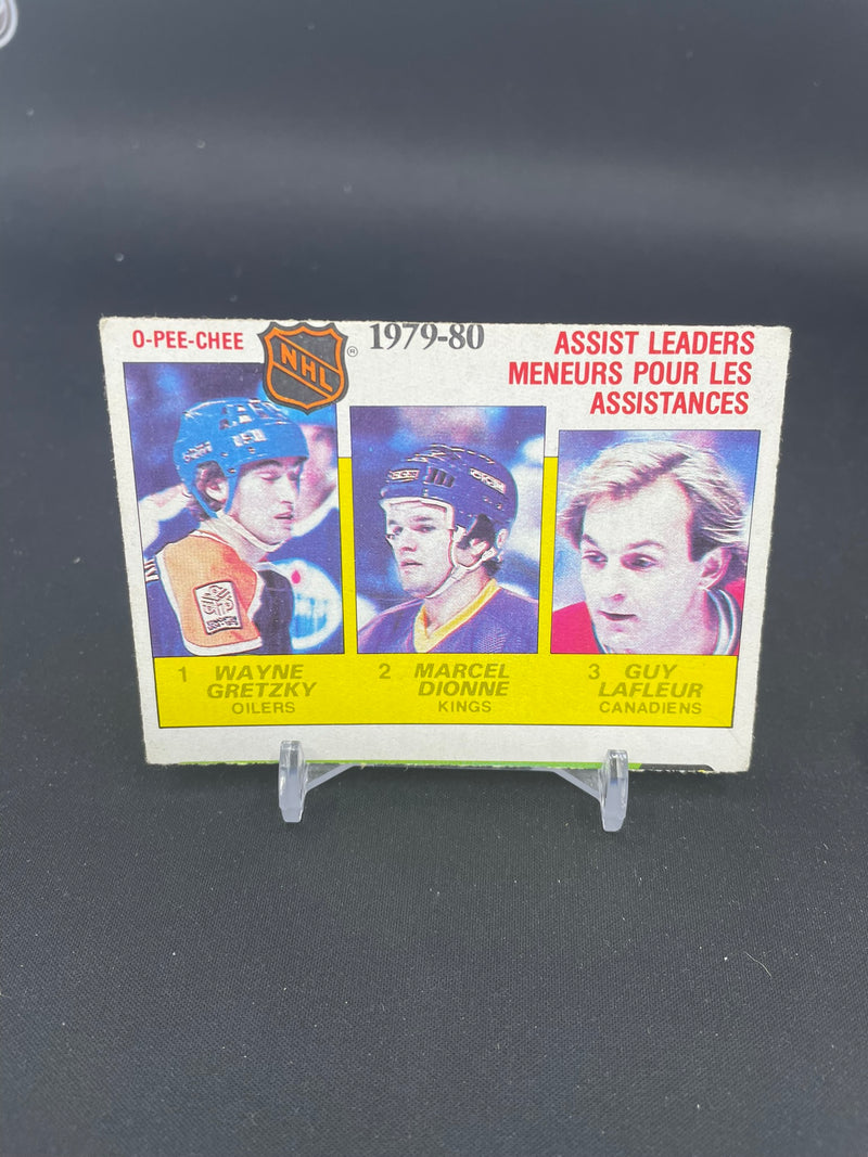 1980 O-PEE-CHEE - 1979-80 ASSIST LEADERS - W. GRETZKY / M. DIONNE / G. LAFLEUR -