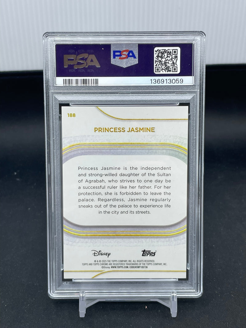 2025 TOPPS CHROME DISNEY - AQUA MINI DIAMONDS - PRINCESS JASMINE - #188 - #'D/199 - PSA 8