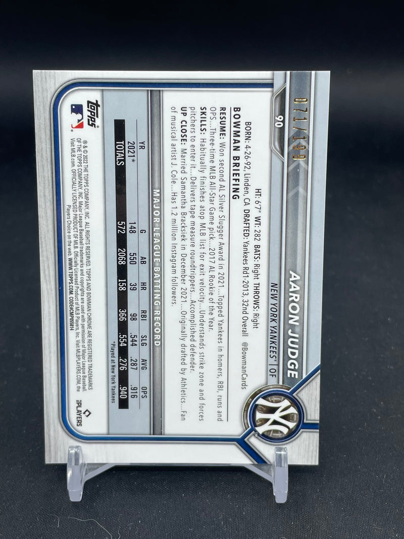 2022 TOPPS BOWMAN CHROME - B/W MINI DIAMOND REFRACTOR - A. JUDGE - #90 - #'D/199