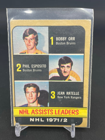 1972 O-PEE-CHEE - NHL ASSISTS LEADERS - B. ORR / P. ESPOSITO / J. RATELLE - #283