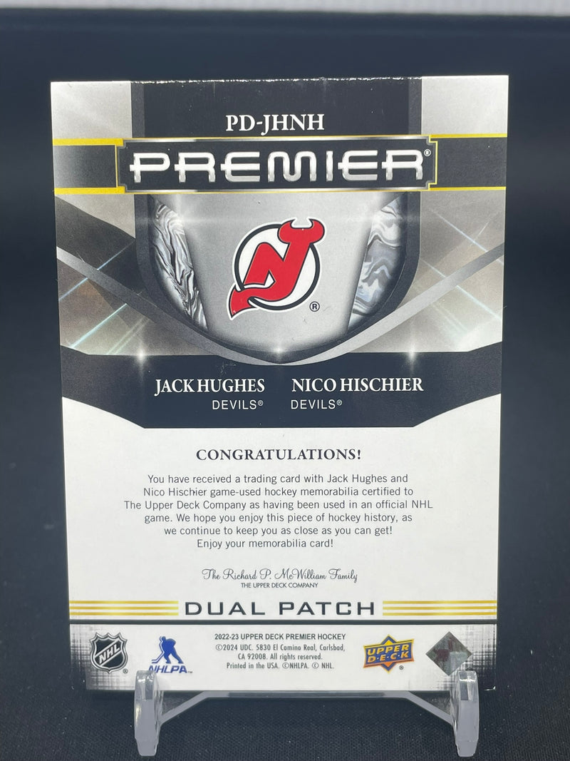 2022 UPPER DECK PREMIER - DUAL PATCH - J. HUGHES / N. HISCHIER - #PD-JHNH - #'D/15 - DUAL RELIC