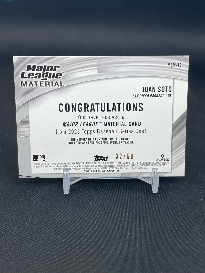 2023 TOPPS SERIES ONE - GOLD MAJOR LEAGUE MATERIAL - J. SOTO - #MLM-JS - #'D/50 - RELIC