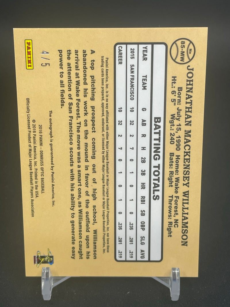 2016 PANINI DONRUSS OPTIC - GREEN PRIZM - RATED ROOKIE - M. WILLIAMSON - #85-MW - #'D/5 - AUTOGRAPH - RC