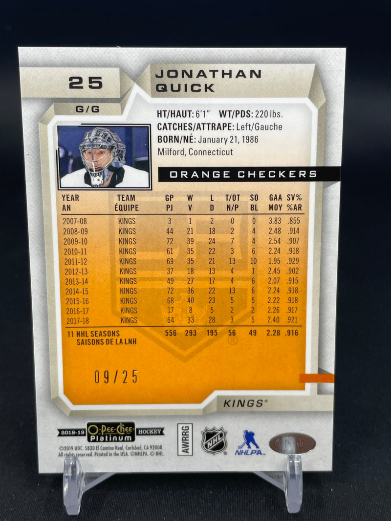 2018 UPPER DECK O-PEE-CHEE PLATINUM - ORANGE CHECKERS - J. QUICK - #25 - #'D/25