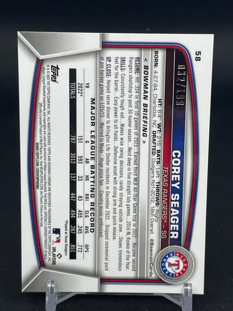 2023 TOPPS BOWMAN CHROME - AQUA RAYWAVE - C. SEAGER - #58 - #'D/199