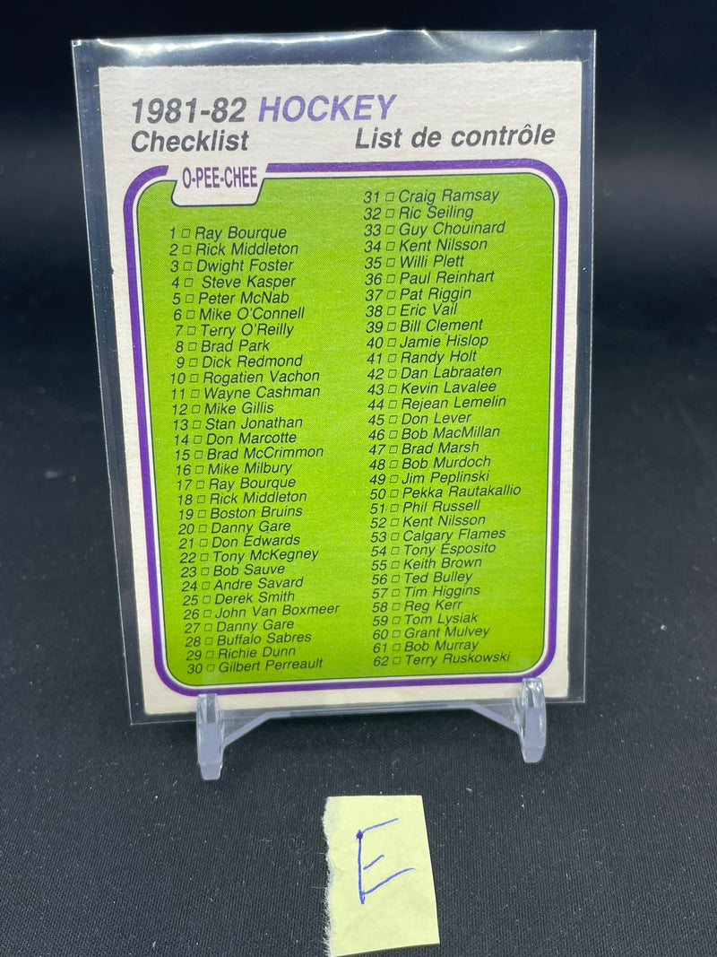 1981 O-PEE-CHEE - CHECKLIST - #1-132 - #379