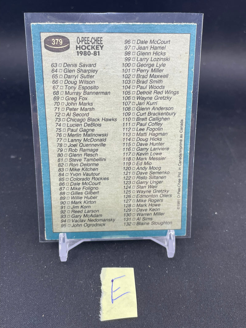 1981 O-PEE-CHEE - CHECKLIST - #1-132 - #379