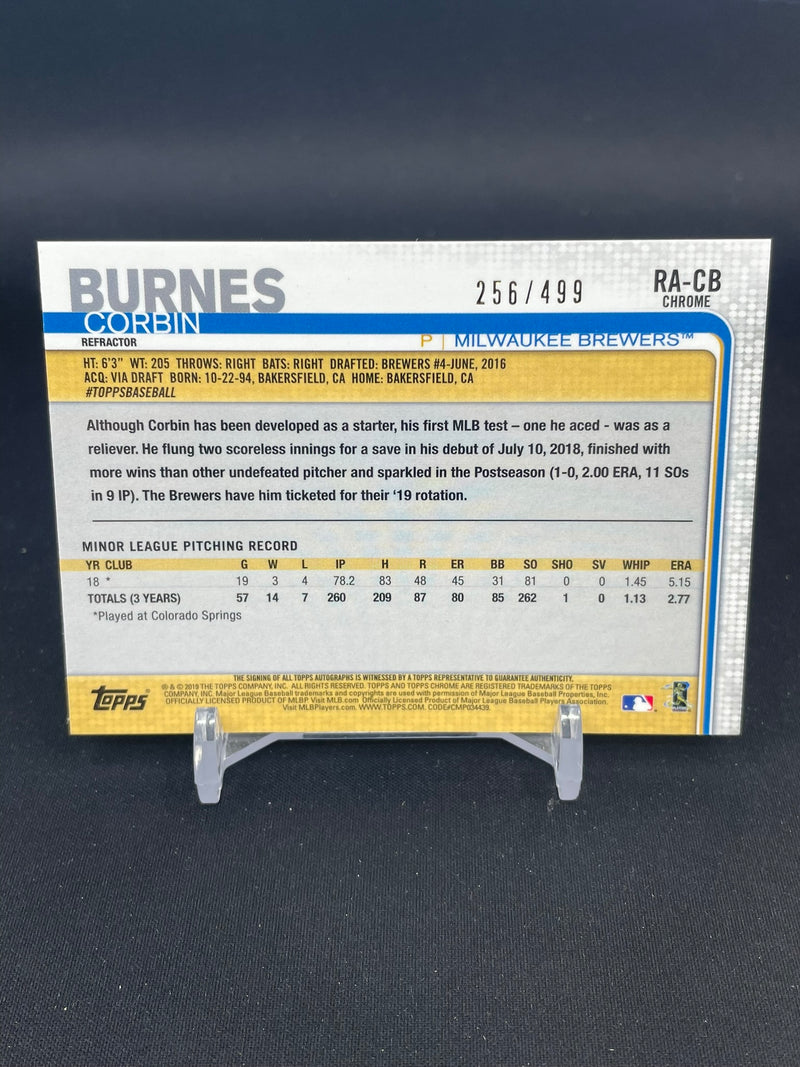 2019 TOPPS CHROME - REFRACTOR - C. BURNES - #RA-CB - #'D/499 - AUTOGRAPH - RC