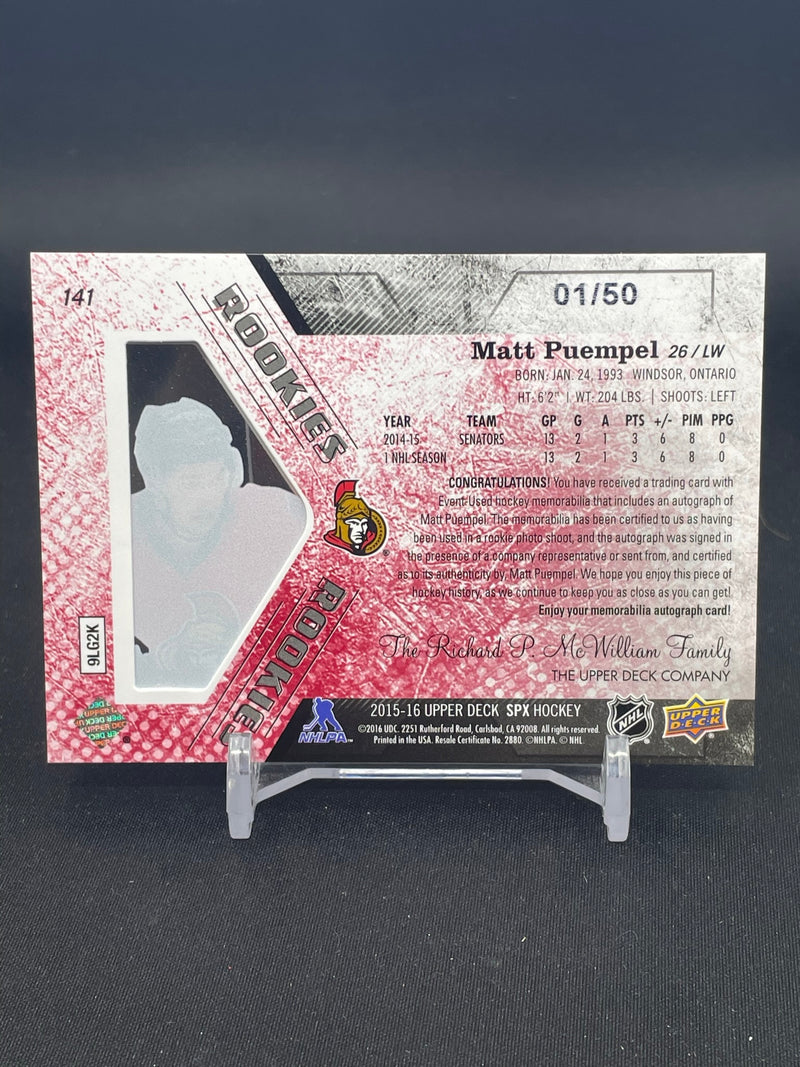 2015 UPPER DECK SPX - AUTO PATCH ROOKIES - RED - M. PUEMPEL - #141 - #'D/50 - RELIC - AUTOGRAPH - RC