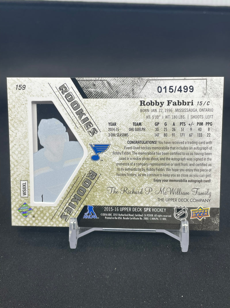 2015 UPPER DECK SPX - AUTO JERSEY ROOKIES - R. FABBRI - #159 - #'D/499 - RELIC - AUTOGRAPH - RC