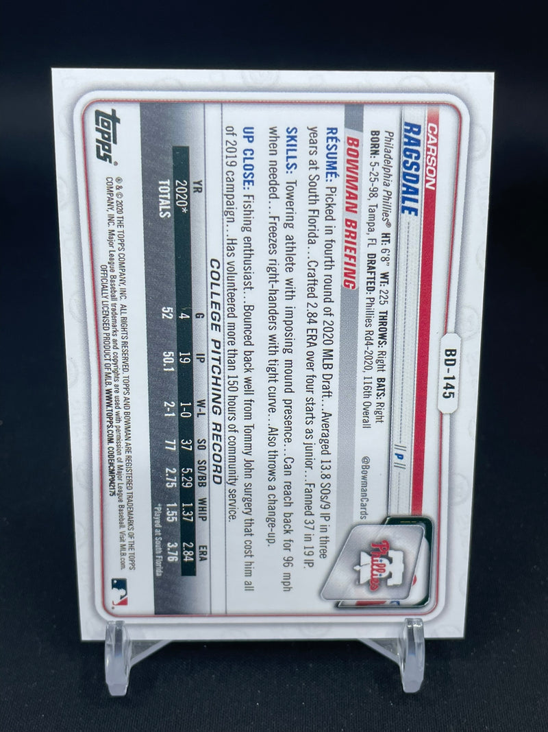 2020 TOPPS BOWMAN - SKY BLUE - 1ST BOWMAN - C. RAGSDALE - #BD-145 - #'D/499
