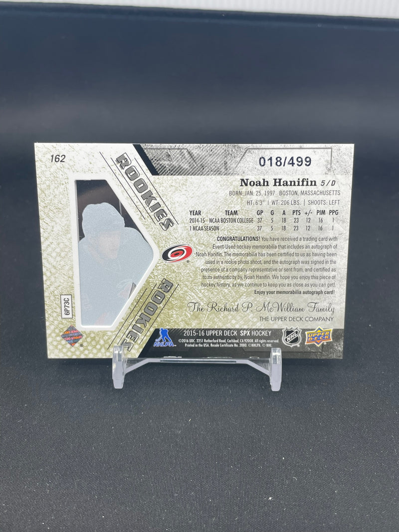 2015 UPPER DECK SPX - AUTO JERSEY ROOKIES - N. HANIFIN - #162 - #'D/499 - RELIC - AUTOGRAPH - RC