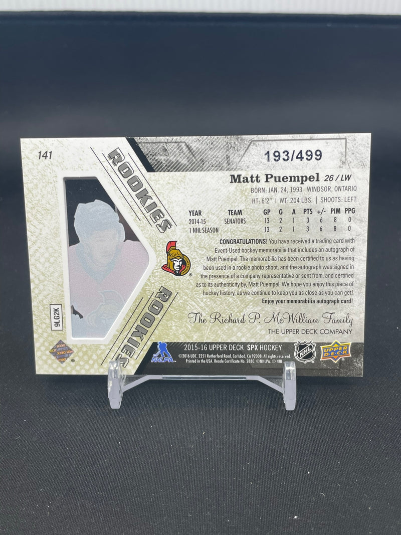 2015 UPPER DECK SPX - AUTO JERSEY ROOKIES - M. PUEMPEL - #141 - #'D/499 - RELIC - AUTOGRAPH - RC