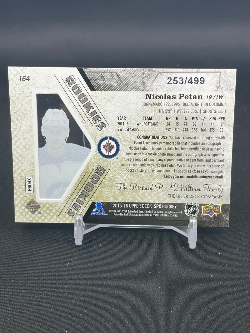 2015 UPPER DECK SPX - AUTO JERSEY ROOKIES - N. PETAN - #164 - #'D/499 - RELIC - AUTOGRAPH - RC
