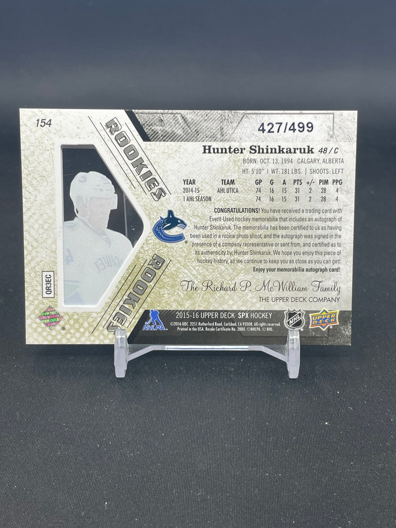 2015 UPPER DECK SPX - AUTO JERSEY ROOKIES - H. SHINKARUK - #154 - #'D/499 - RELIC - AUTOGRAPH - RC