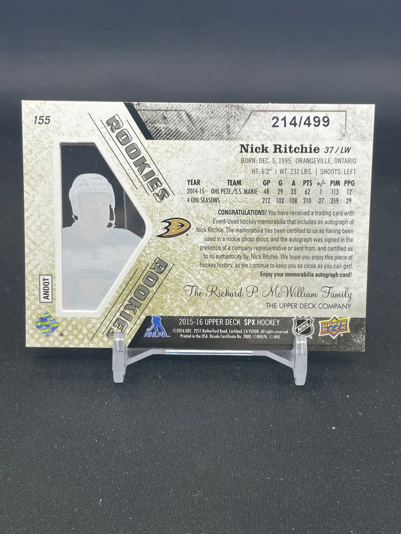 2015 UPPER DECK SPX - AUTO JERSEY ROOKIES - N. RITCHIE - #155 - #'D/499 - RELIC - AUTOGRAPH - RC