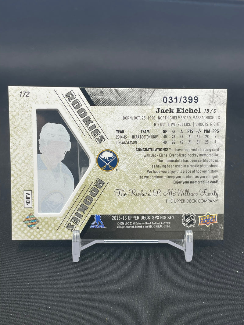 2015 UPPER DECK SPX - JERSEY ROOKIES - J. EICHEL - #172 - #'D/399 - RELIC - RC