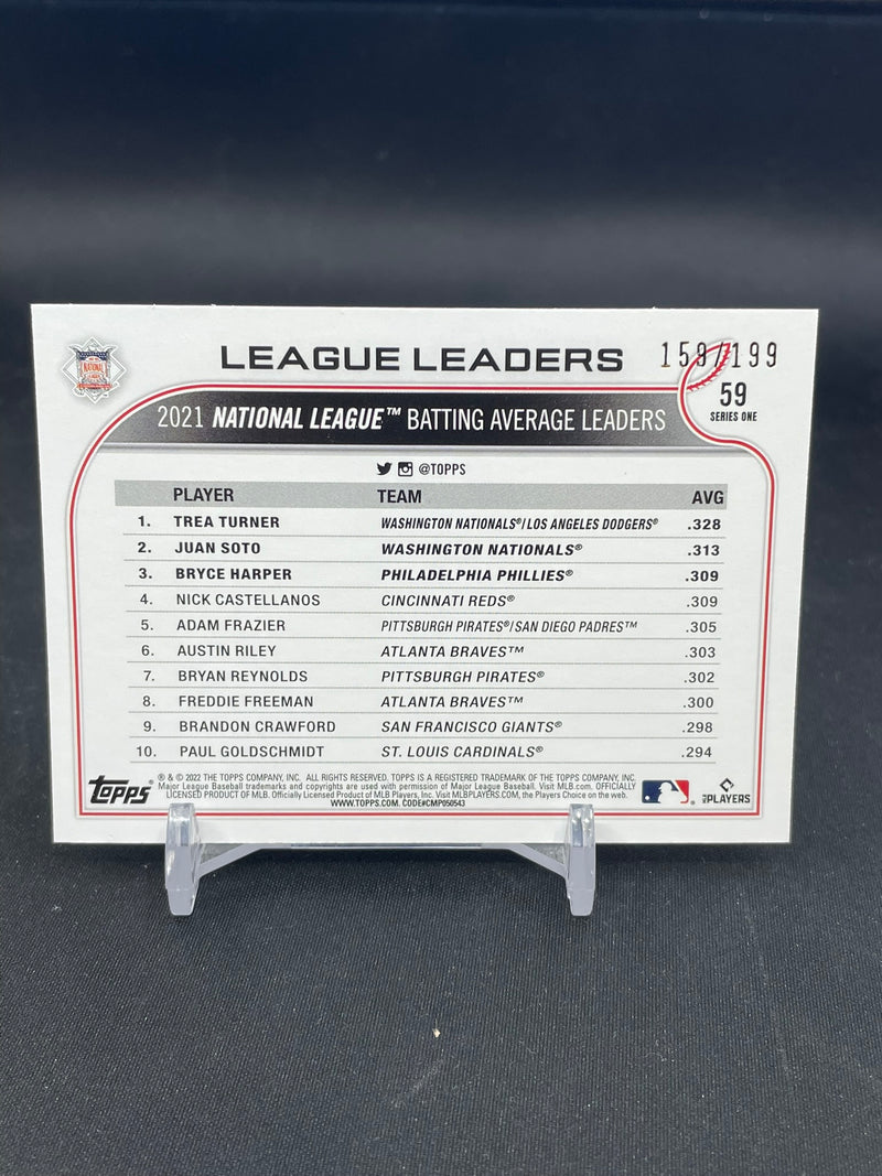 2022 TOPPS SERIES ONE - RED FOILBOARD - LEAGUE LEADERS - T. TURNER / J. SOTO / B. HARPER - #59 - #'D/299
