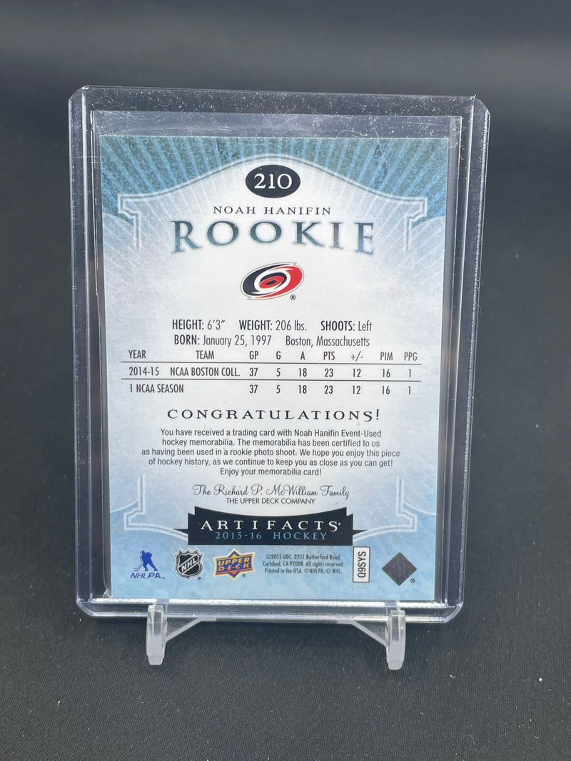 2015 UPPER DECK ARTIFACTS - ROOKIE - N. HANIFIN - #210 - #'D/399 - DUAL RELIC - RC