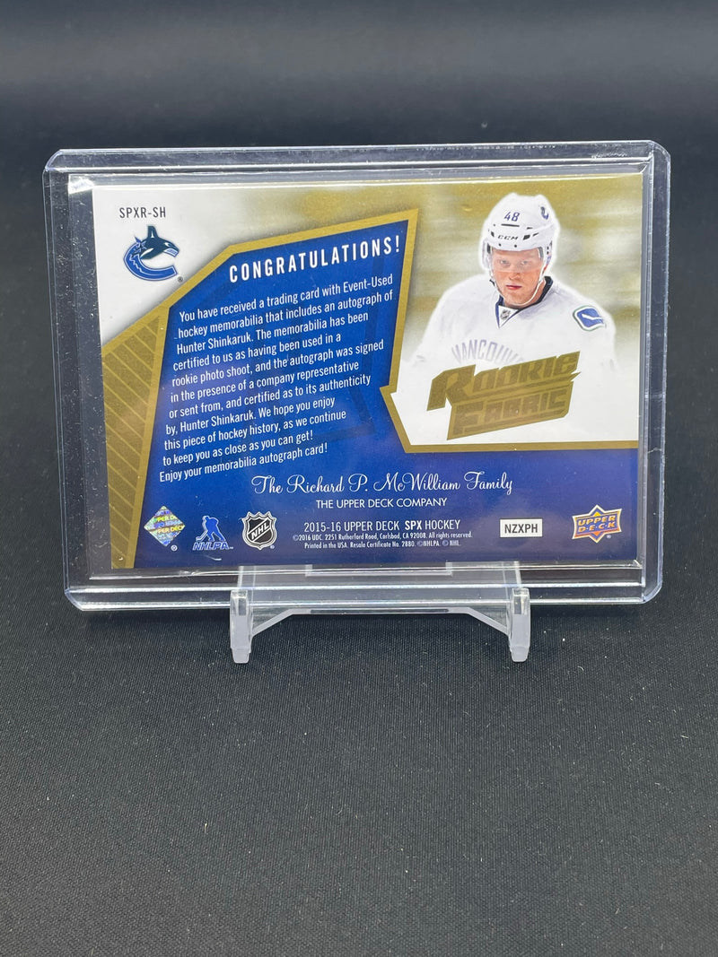 2015 UPPER DECK SPX - ROOKIE FABRIC - H. SHINKARUK - #SPXR-SH - #'D/399 - RELIC - AUTOGRAPH - RC