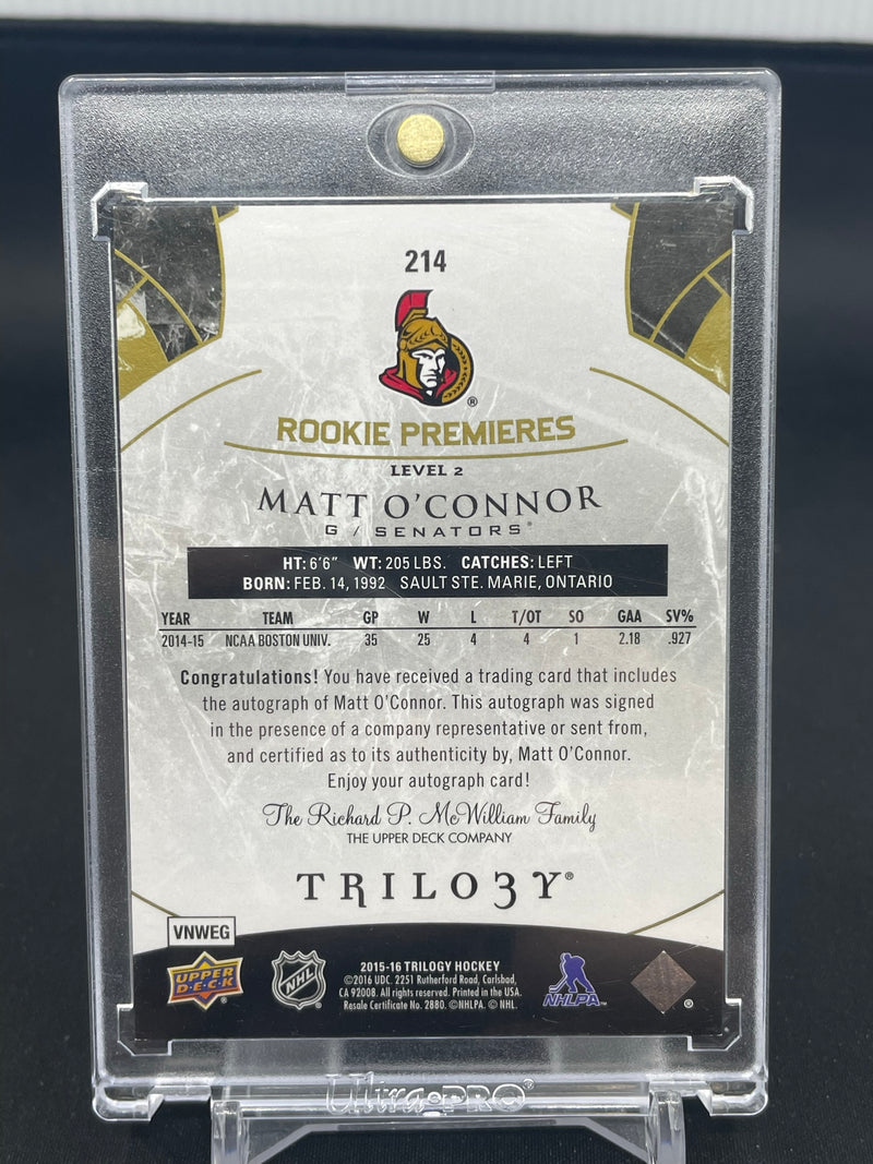 2015 UPPER DECK TRILOGYT - ROOKIE PREMIERES - M. O'CONNOR - #214 - #'D/399 - AUTOGRAPH - RC