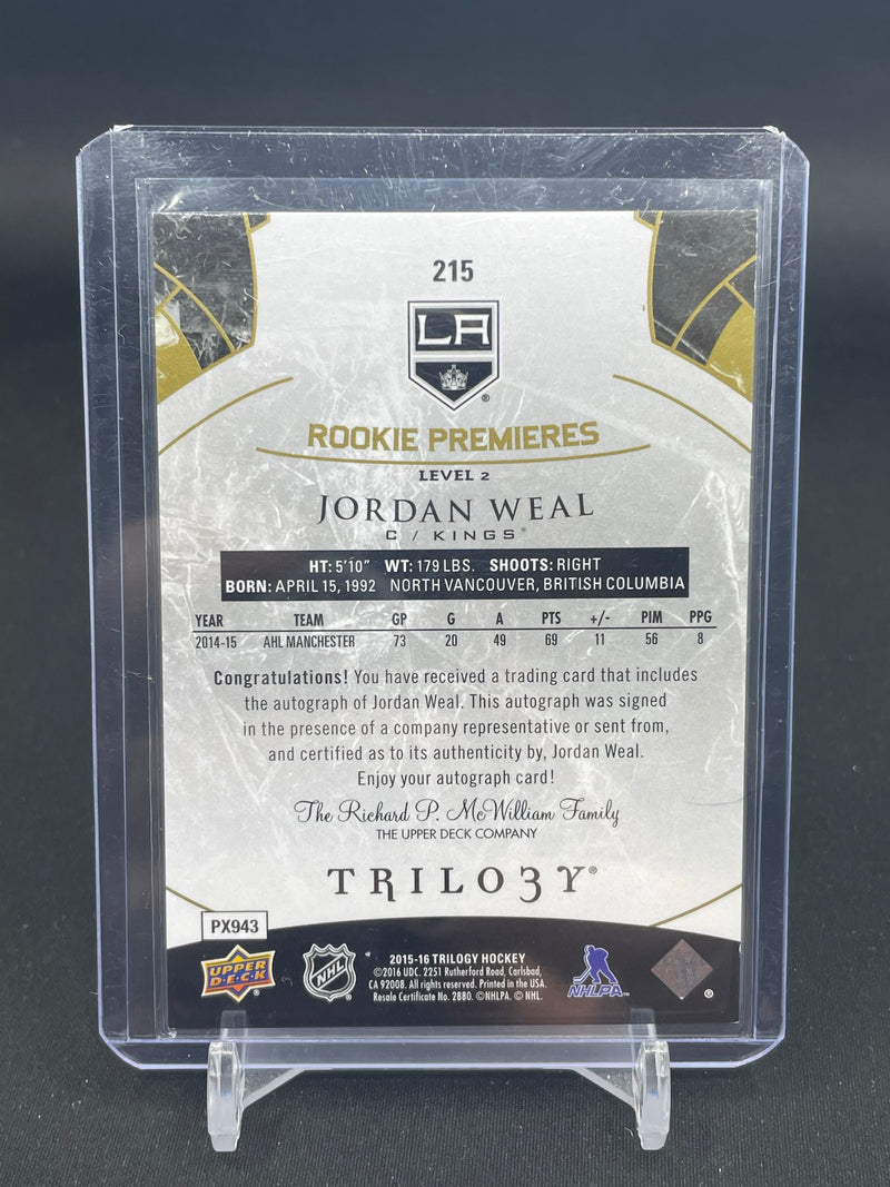 2015 UPPER DECK TRILOGY - ROOKIE PREMIERES - J. WEAL - #215 - #'D/399 - AUTOGRAPH - RC