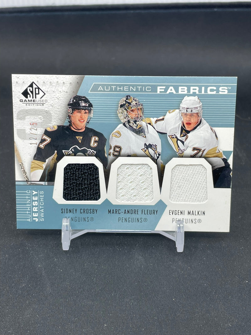 2007 UPPER DECK SP GAME USED - AUTHENTIC FABRICS - S. CROSBY / M. FLEURY / E. MALKIN - #AF3-FCM - #'D/25 - TRIPLE RELIC