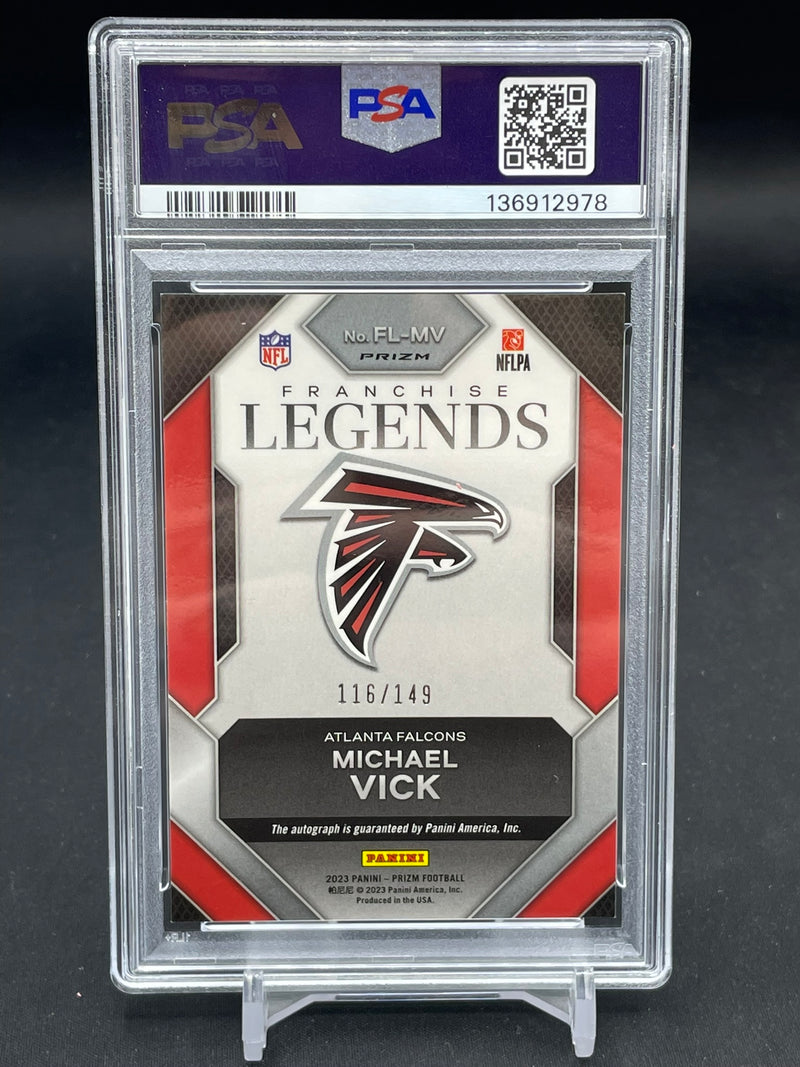 2023 PANINI PRIZM - FRANCHISE LEGENDS SIGNATURE - M. VICK - #FLMV - #'D/149 - AUTOGRAPH - PSA 9