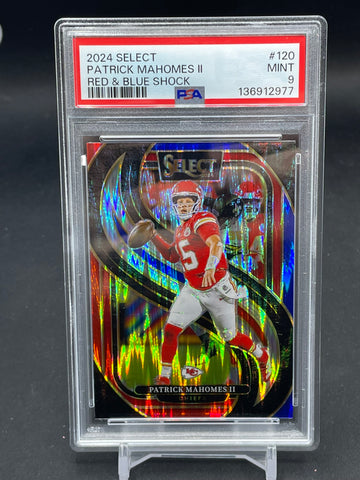 2024 PANINI SELECT - RED & BLUE SHOCK - P. MAHOMES - #120 - PSA 9