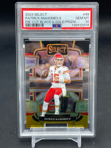 2023 PANINI SELECT - BLACK & GOLD PRIZM DIE-CUT - P. MAHOMES II - #49 - PSA 10