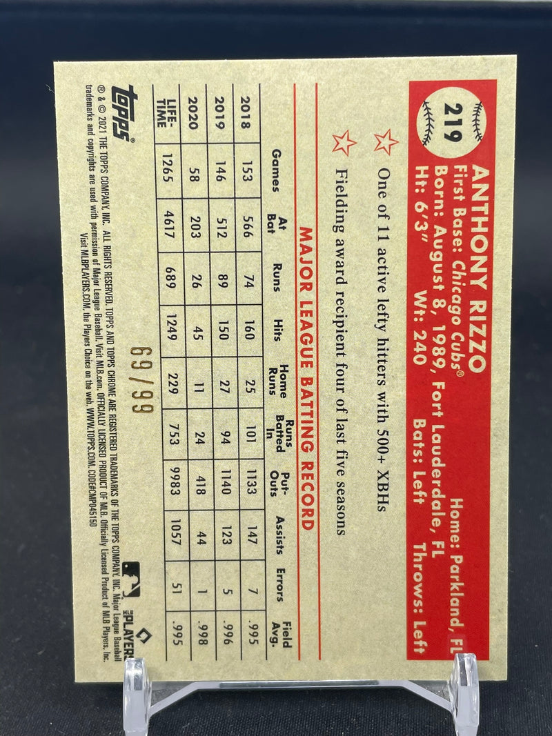 2021 TOPPS CHROME PLATINUM ANNIVERSARY - GREEN/YELLOW REFRACTOR - A. RIZZO - #219 - #'D/99