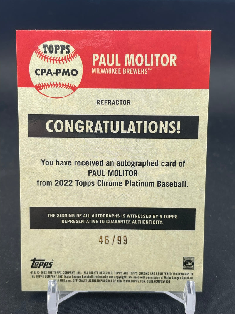 2022 TOPPS CHROME PLATINUM ANNIVERSARY - BLUE REFRACTOR - P. MOLITOR - #CPA-PMO - #'D/99 - AUTOGRAPH