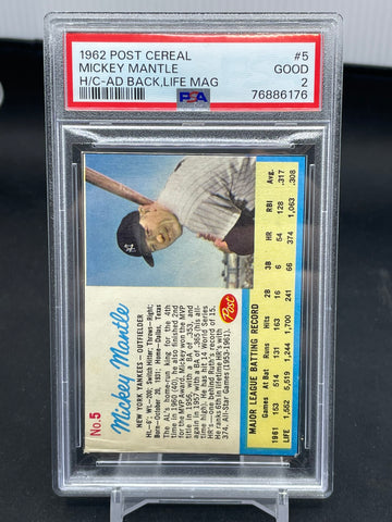 1962 POST CEREAL - M. MANTLE - #5 - PSA 2