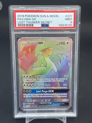 POKEMON - LOST THUNDER - LUGIA GX - RAINBOW - #227 - PSA 9