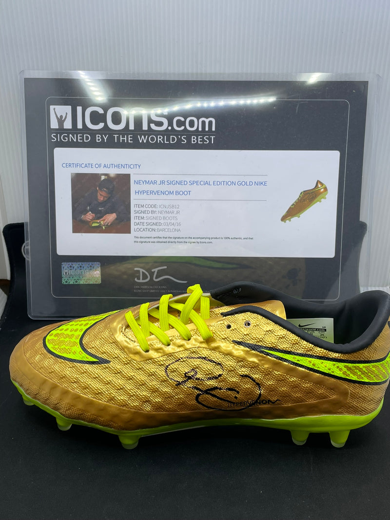 NEYMAR JR. SIGNED SPECIAL EDITION GOLD NIKE HYPERVENOM BOOT