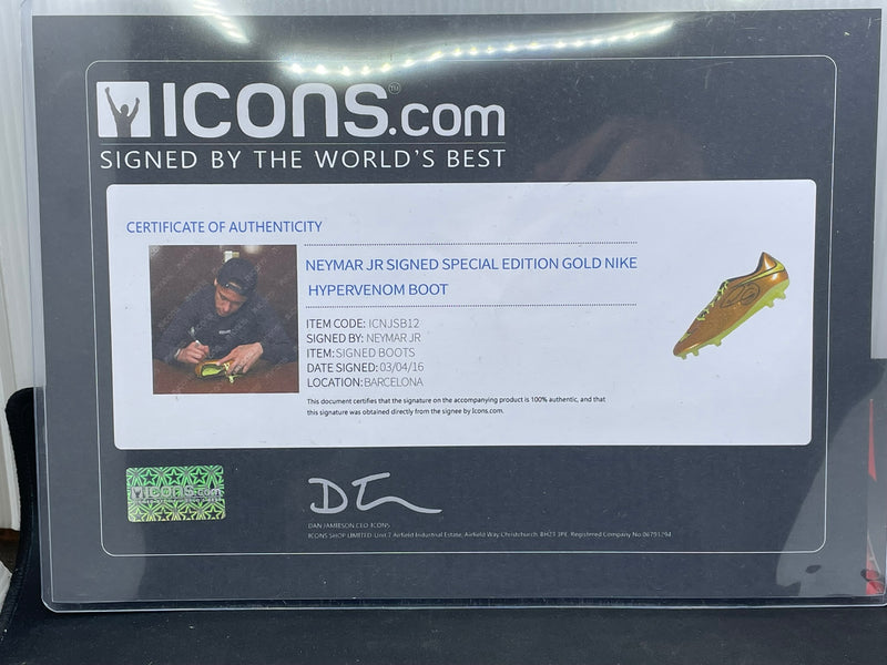 NEYMAR JR. SIGNED SPECIAL EDITION GOLD NIKE HYPERVENOM BOOT