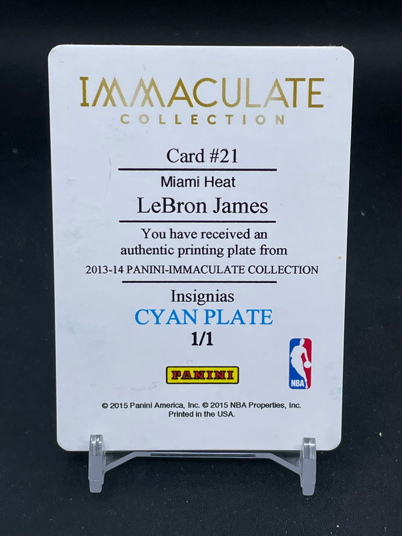 2013 PANINI IMMACULATE - INSIGNIAS PRINTING PLATE - CYAN PLATE - L. JAMES - #21 - #'D/1